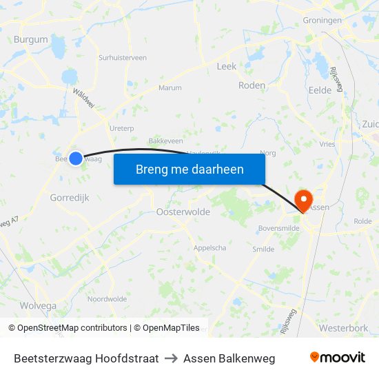 Beetsterzwaag Hoofdstraat to Assen Balkenweg map