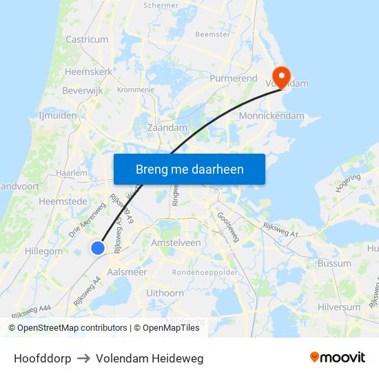 Hoofddorp to Volendam Heideweg map