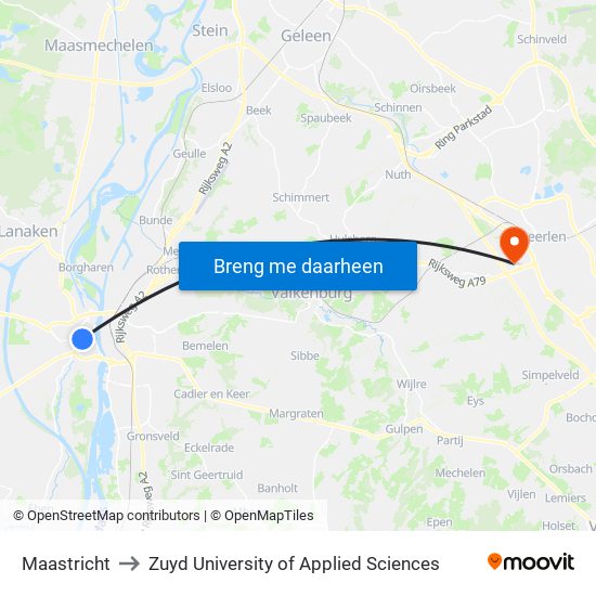 Maastricht to Zuyd University of Applied Sciences map