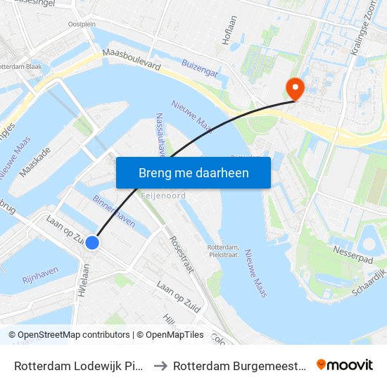Rotterdam Lodewijk Pincoffsweg to Rotterdam Burgemeester Oudlaan map
