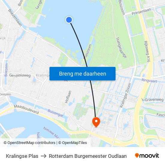 Kralingse Plas to Rotterdam Burgemeester Oudlaan map