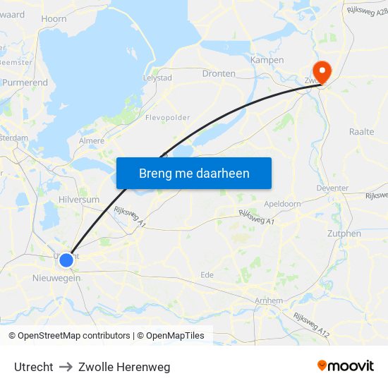 Utrecht to Zwolle Herenweg map