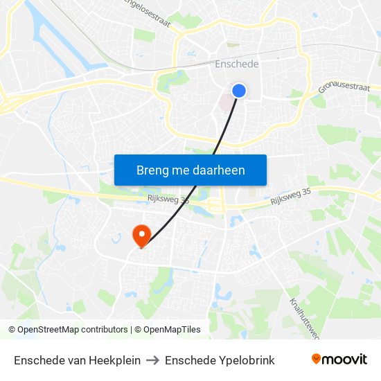 Enschede van Heekplein to Enschede Ypelobrink map