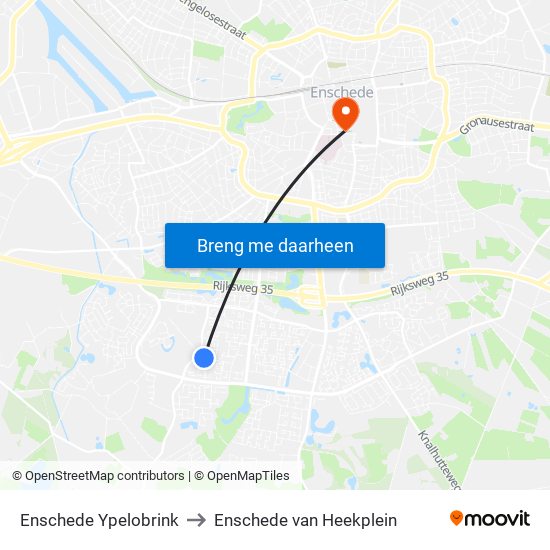 Enschede Ypelobrink to Enschede van Heekplein map