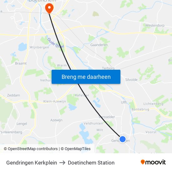 Gendringen Kerkplein to Doetinchem Station map