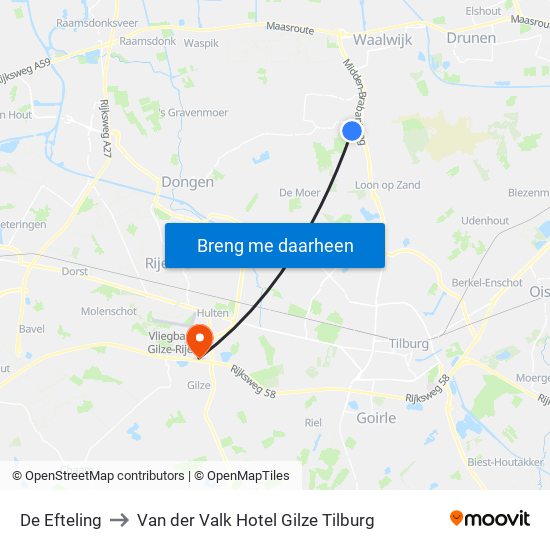 De Efteling to Van der Valk Hotel Gilze Tilburg map