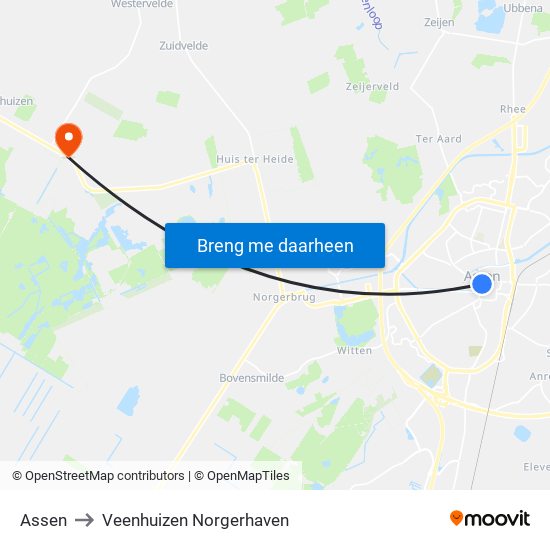 Assen to Veenhuizen Norgerhaven map