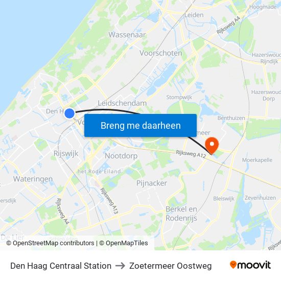 Den Haag Centraal Station to Zoetermeer Oostweg map