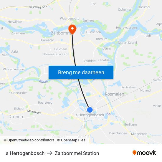 s Hertogenbosch to Zaltbommel Station map