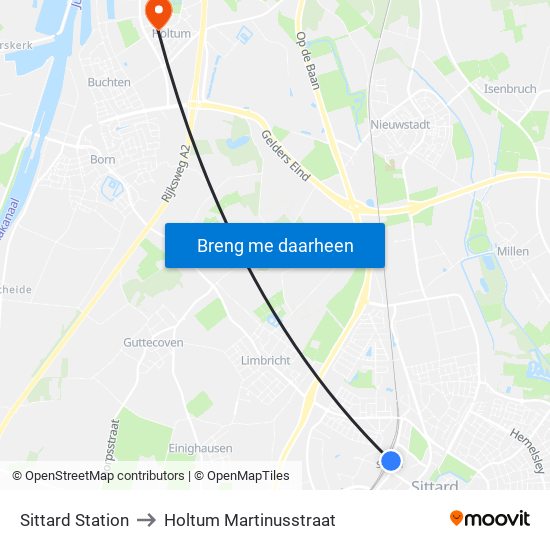 Sittard Station to Holtum Martinusstraat map