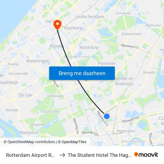 Rotterdam Airport RTM to The Student Hotel The Hague map