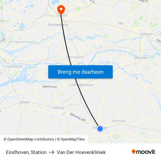 Eindhoven, Station to Van Der Hoevenkliniek map