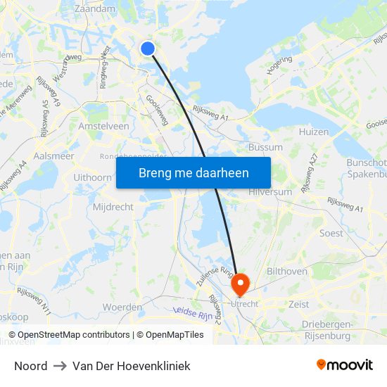 Noord to Van Der Hoevenkliniek map