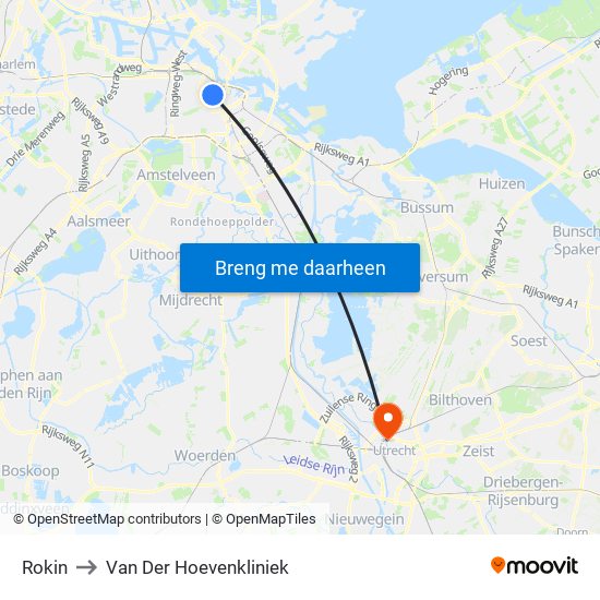 Rokin to Van Der Hoevenkliniek map