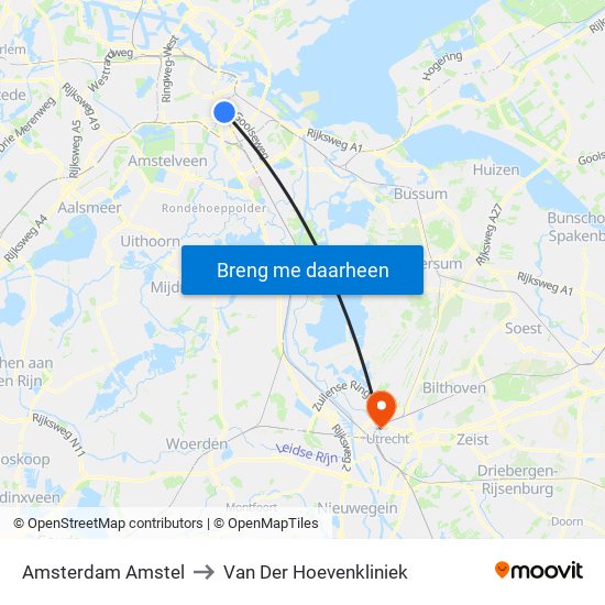 Amsterdam Amstel to Van Der Hoevenkliniek map