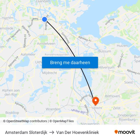 Amsterdam Sloterdijk to Van Der Hoevenkliniek map