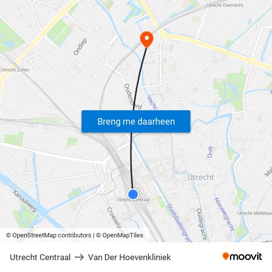 Utrecht Centraal to Van Der Hoevenkliniek map