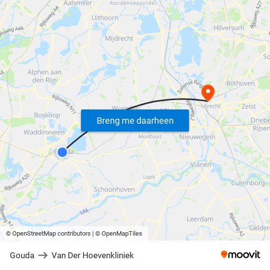 Gouda to Van Der Hoevenkliniek map
