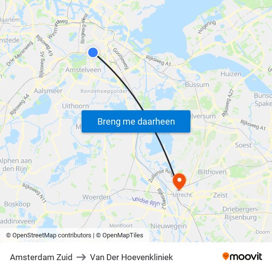 Amsterdam Zuid to Van Der Hoevenkliniek map