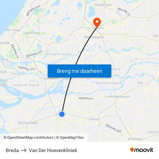 Breda to Van Der Hoevenkliniek map