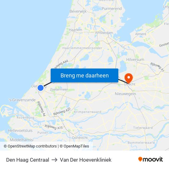 Den Haag Centraal to Van Der Hoevenkliniek map