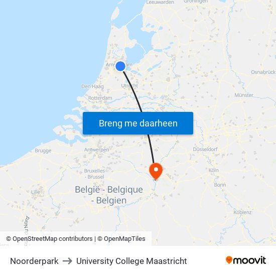 Noorderpark to University College Maastricht map