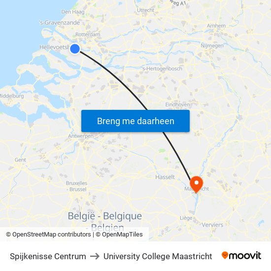 Spijkenisse Centrum to University College Maastricht map