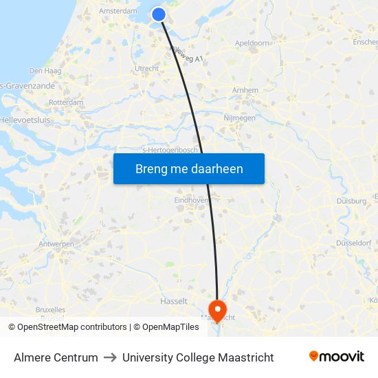 Almere Centrum to University College Maastricht map