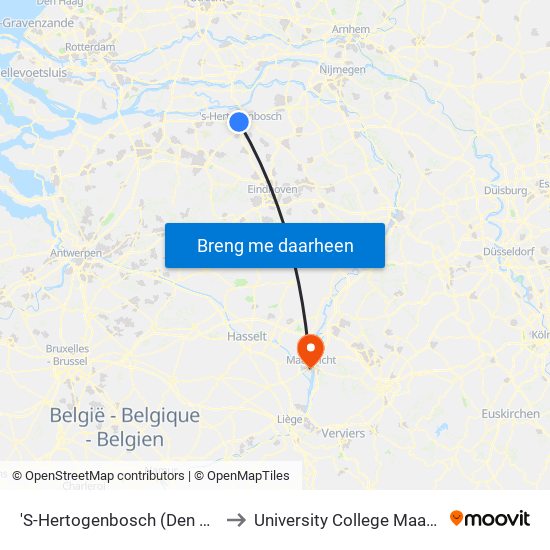 'S-Hertogenbosch (Den Bosch) to University College Maastricht map