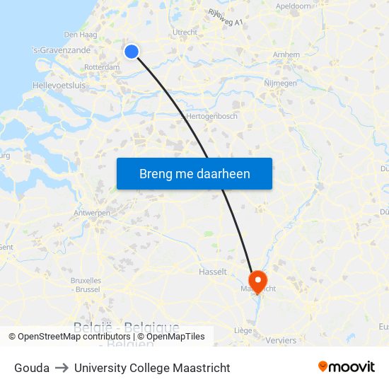 Gouda to University College Maastricht map