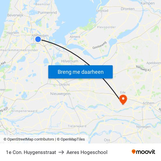 1e Con. Huygensstraat to Aeres Hogeschool map