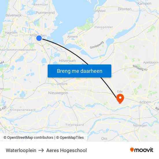 Waterlooplein to Aeres Hogeschool map