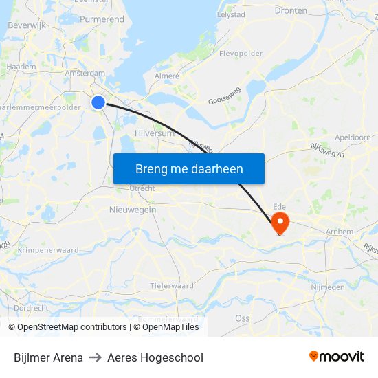 Bijlmer Arena to Aeres Hogeschool map