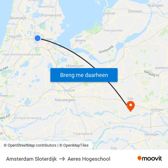Amsterdam Sloterdijk to Aeres Hogeschool map