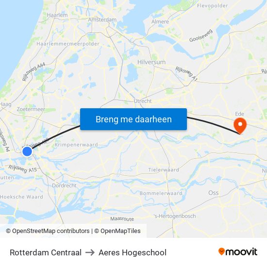 Rotterdam Centraal to Aeres Hogeschool map