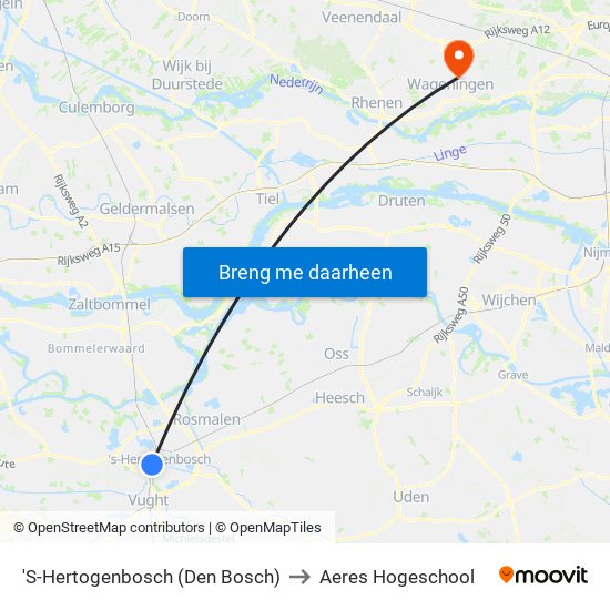 'S-Hertogenbosch (Den Bosch) to Aeres Hogeschool map