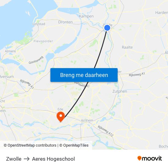 Zwolle to Aeres Hogeschool map