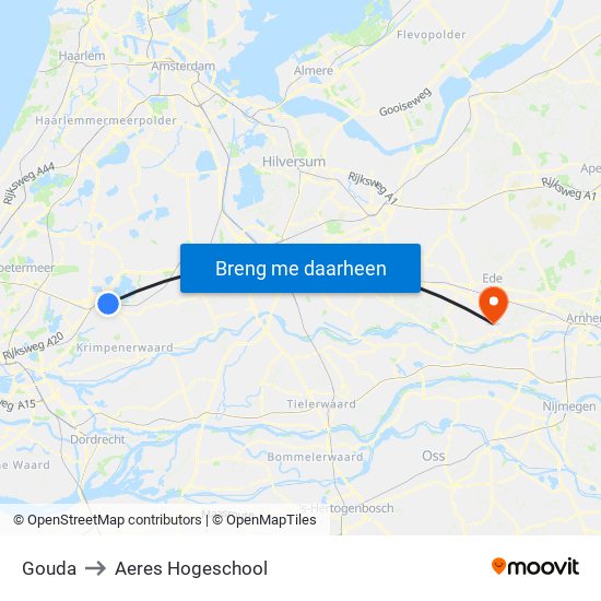 Gouda to Aeres Hogeschool map