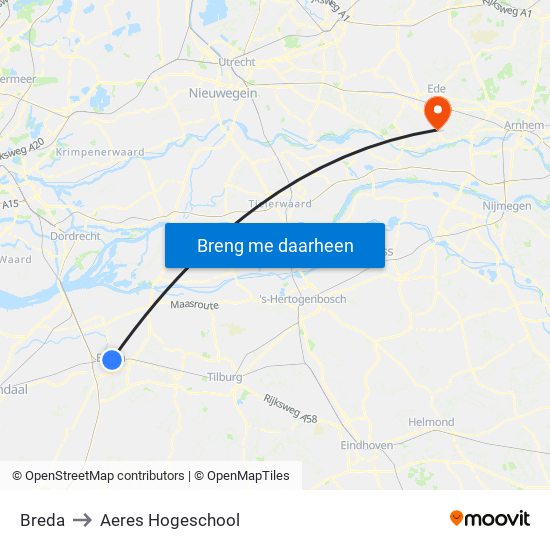 Breda to Aeres Hogeschool map