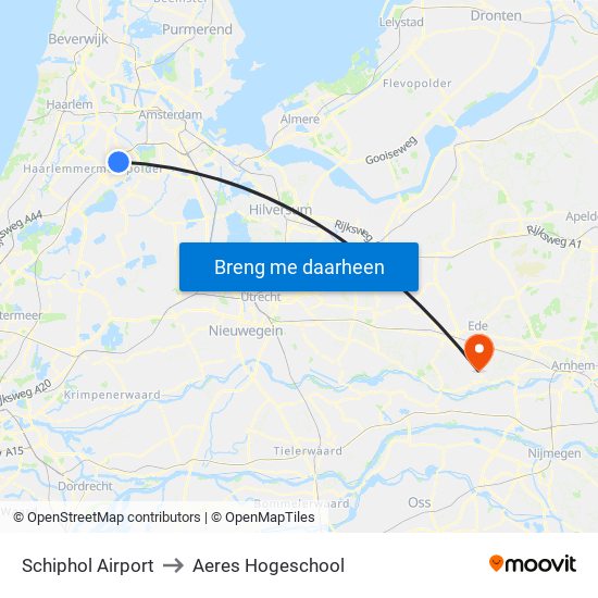 Schiphol Airport to Aeres Hogeschool map