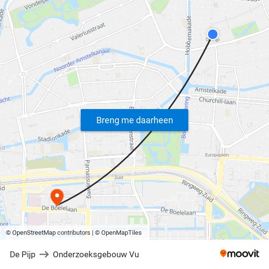 De Pijp to Onderzoeksgebouw Vu map