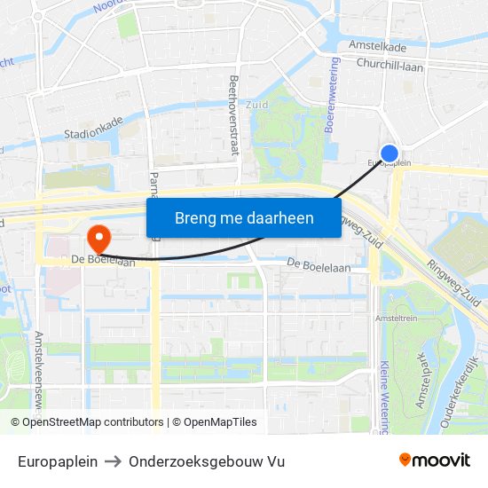 Europaplein to Onderzoeksgebouw Vu map