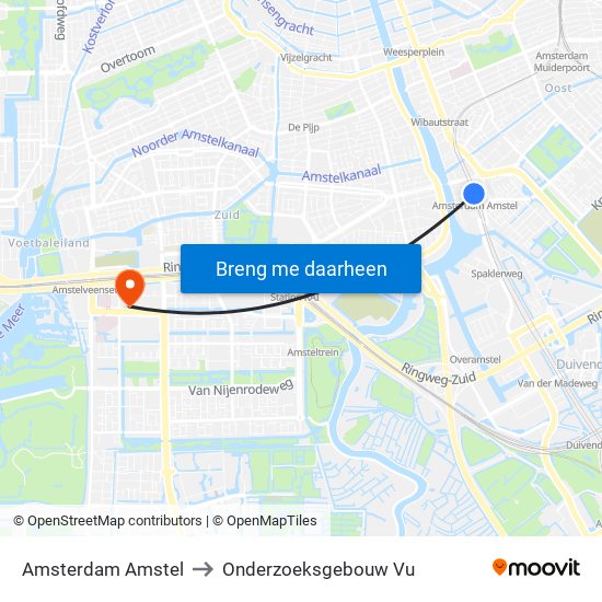 Amsterdam Amstel to Onderzoeksgebouw Vu map