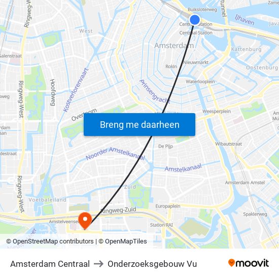 Amsterdam Centraal to Onderzoeksgebouw Vu map