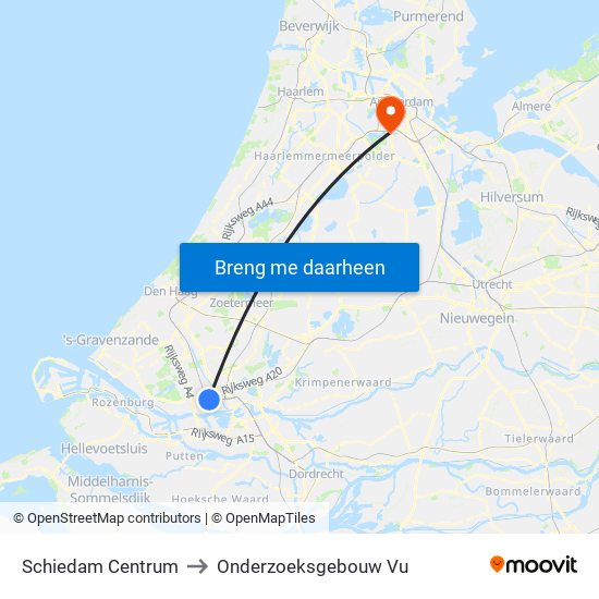 Schiedam Centrum to Onderzoeksgebouw Vu map