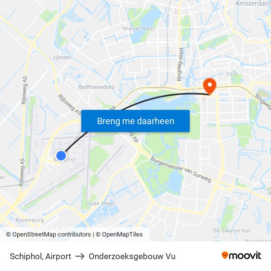 Schiphol, Airport to Onderzoeksgebouw Vu map