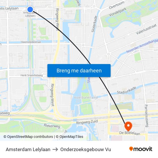 Amsterdam Lelylaan to Onderzoeksgebouw Vu map