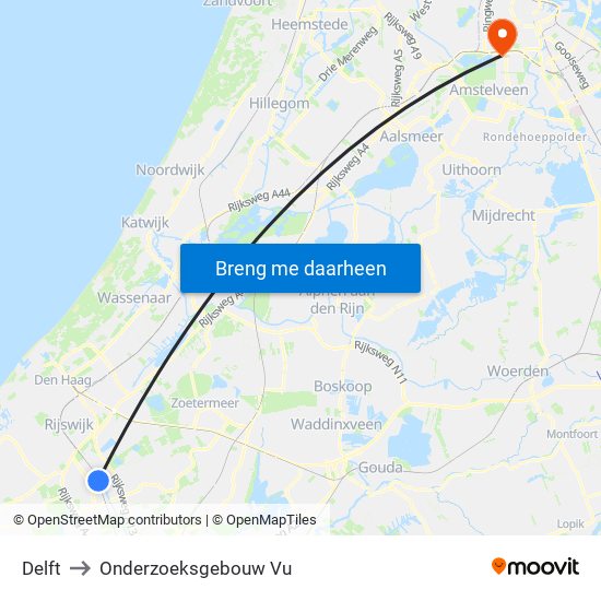 Delft to Onderzoeksgebouw Vu map