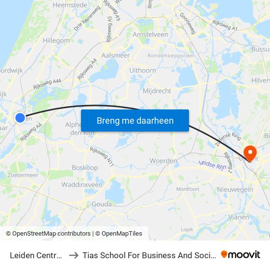 Leiden Centraal to Tias School For Business And Society map
