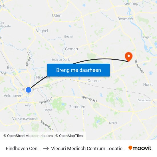 Eindhoven Centraal to Viecuri Medisch Centrum Locatie Venray map